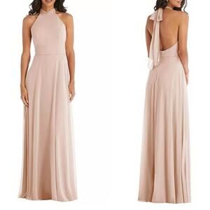 After Six High Neck Halter Backless Maxi Dress Cameo 1545‎ Size 10R NWT Glam
